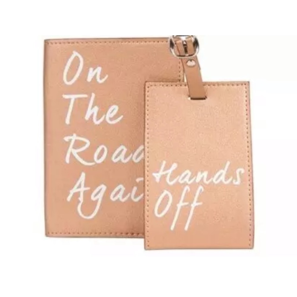 Understated Leather Vegan On The Road Again Passport Cover Luggage Tag Set Rose